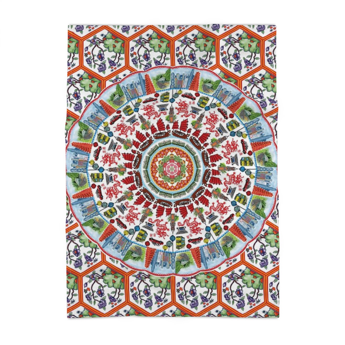 Hong Kong themed printed tea towel