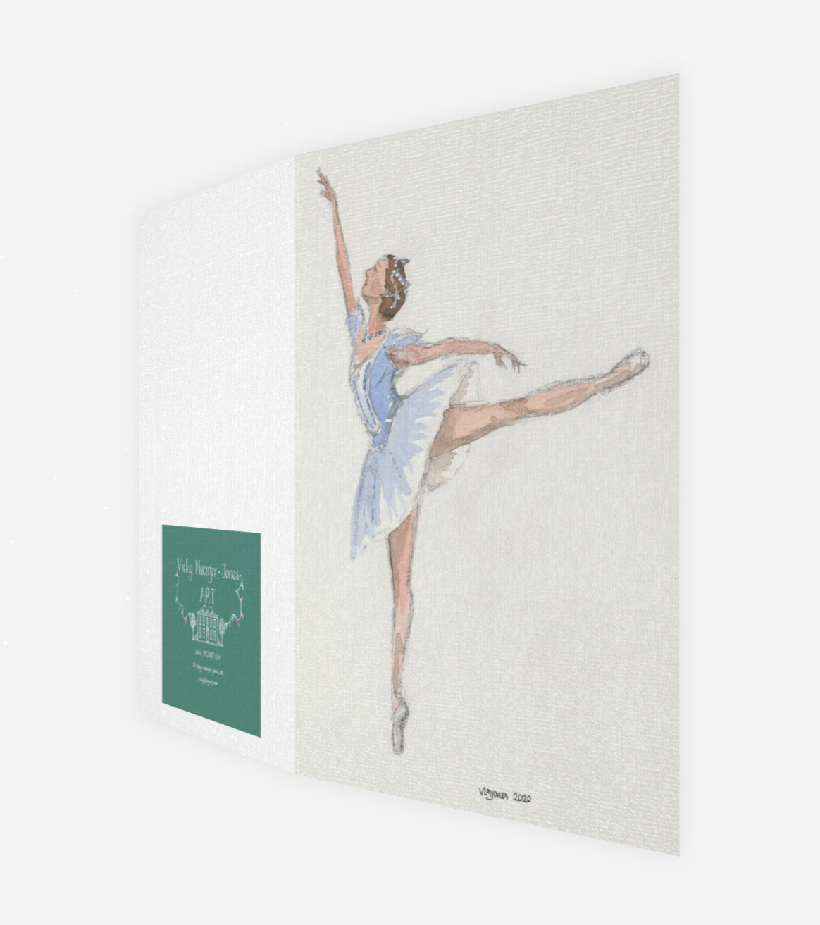 Ballerina in blue dress - pack of 6 greetings cards with envelopes