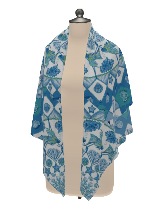 Seaside design 100% silk scarf