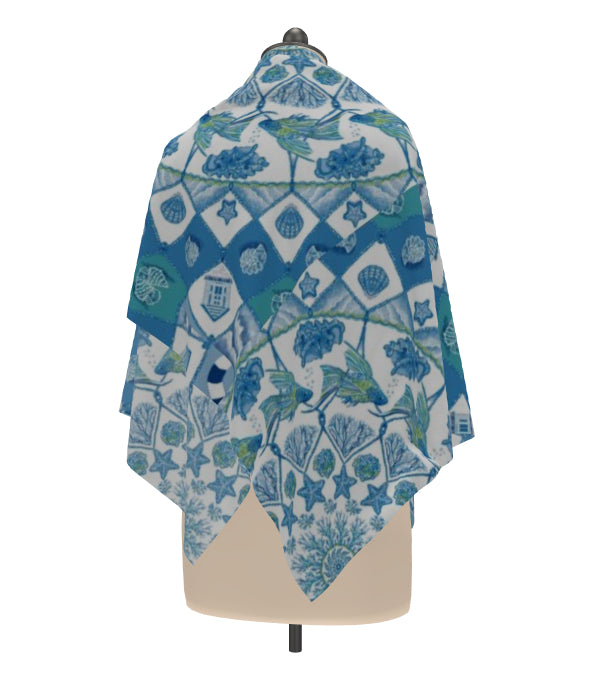 Seaside design 100% silk scarf