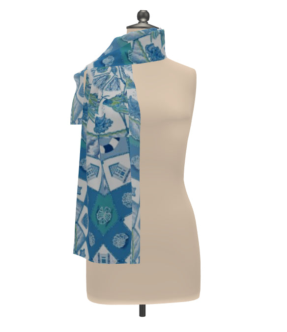 Seaside design 100% silk scarf