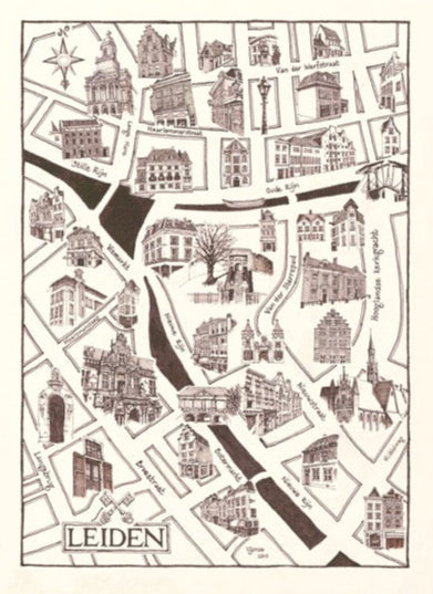 Leiden map, Nieuwe Rijn, Netherlands - art print