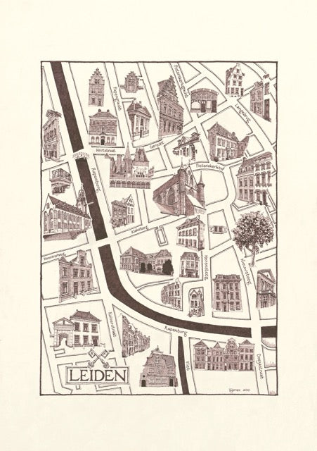 Leiden map, Rapenburg, Netherlands - art print