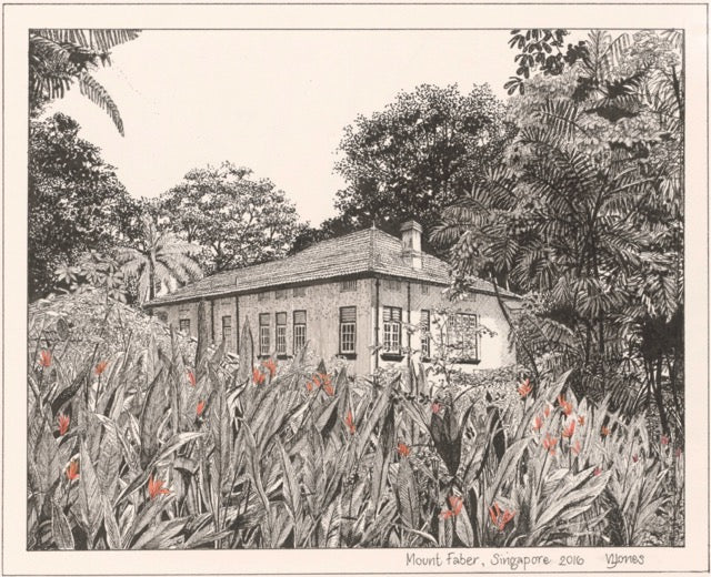 Mount Faber black and white house, Singapore - art print