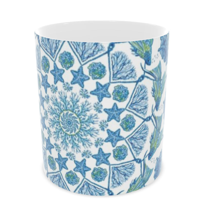 Seaside themed bone china mug