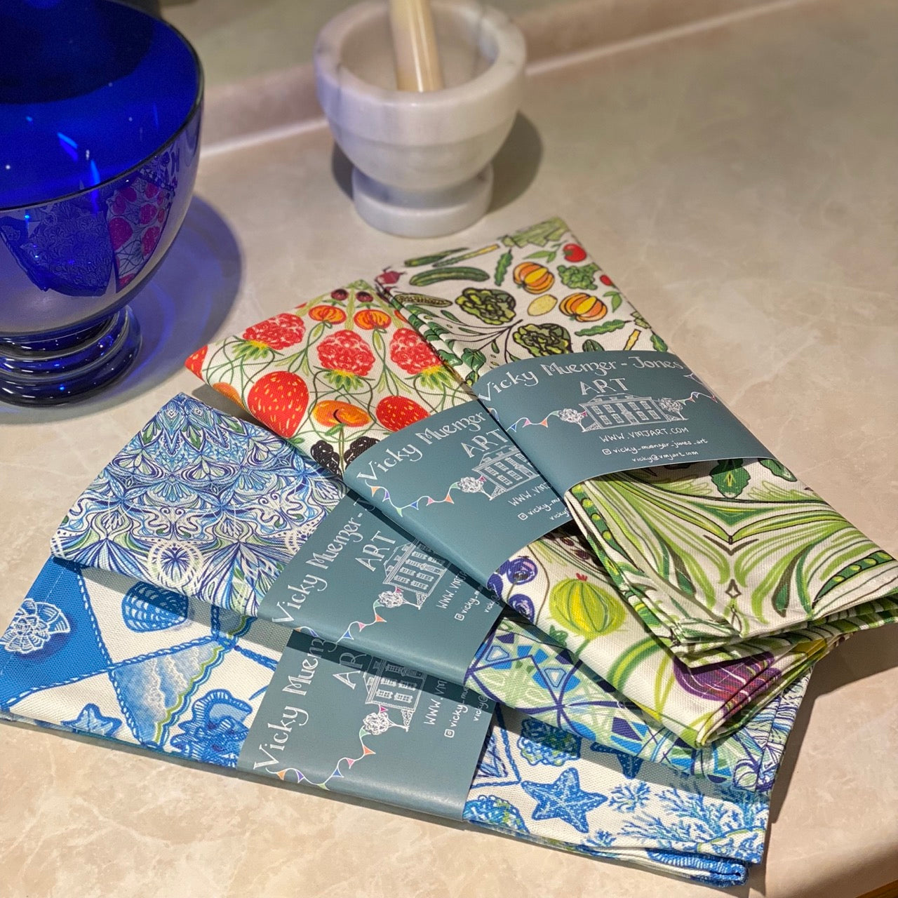 Seaside themed printed tea towel