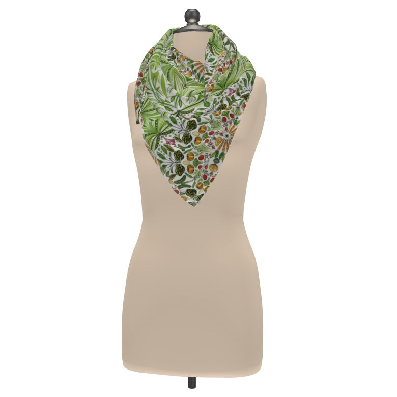 Vegetable themed 100% silk scarf