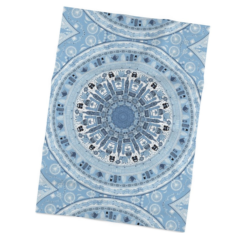 London themed printed tea towel - Blue