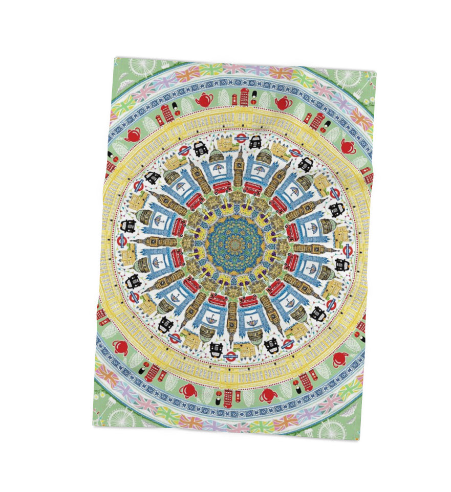 London themed printed tea towel