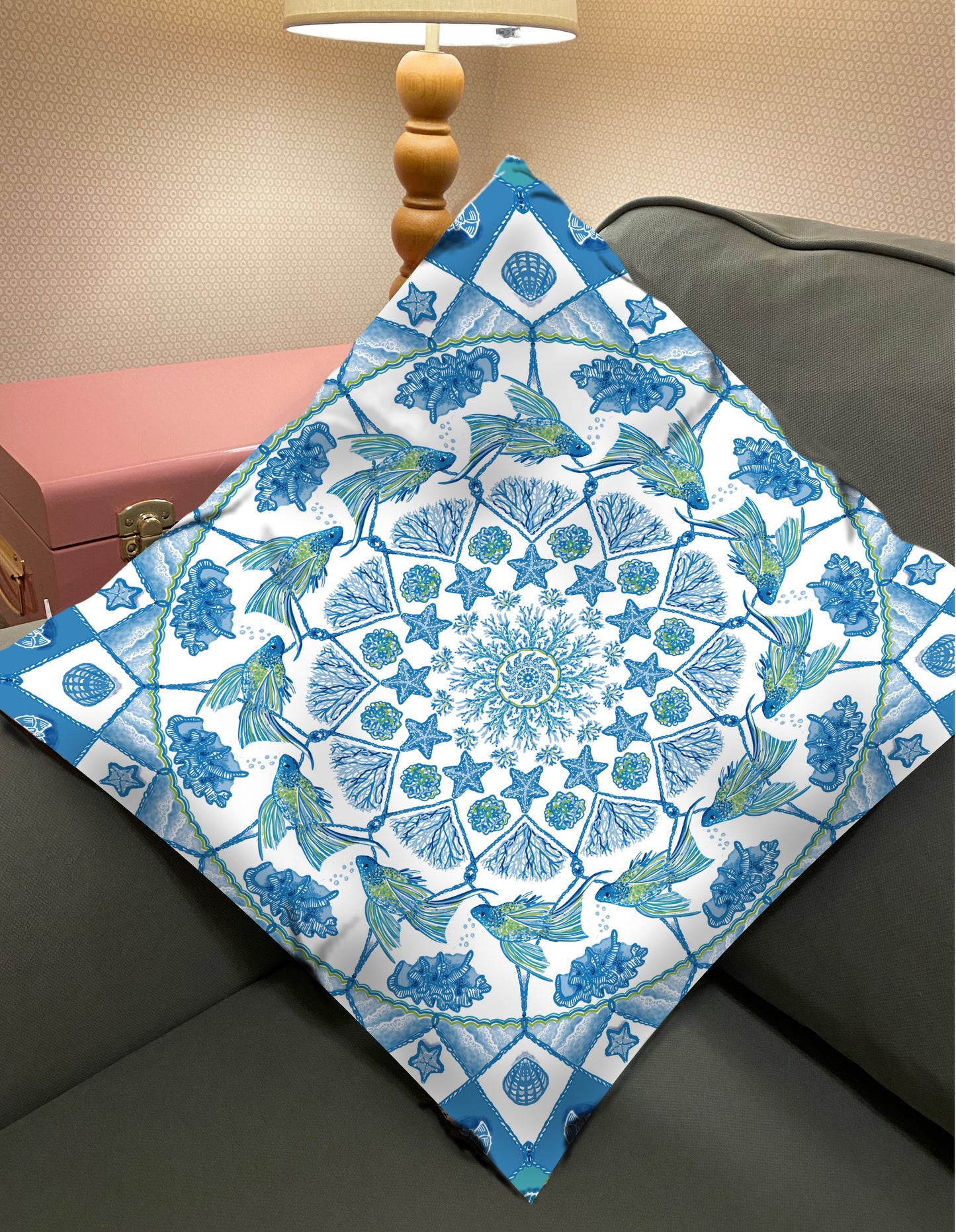 Seaside themed cushion cover with cushion pad